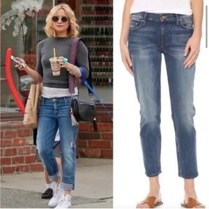 MOTHER The Dropout Boyfriend Jeans Tequila Truth Distressed Blue 25